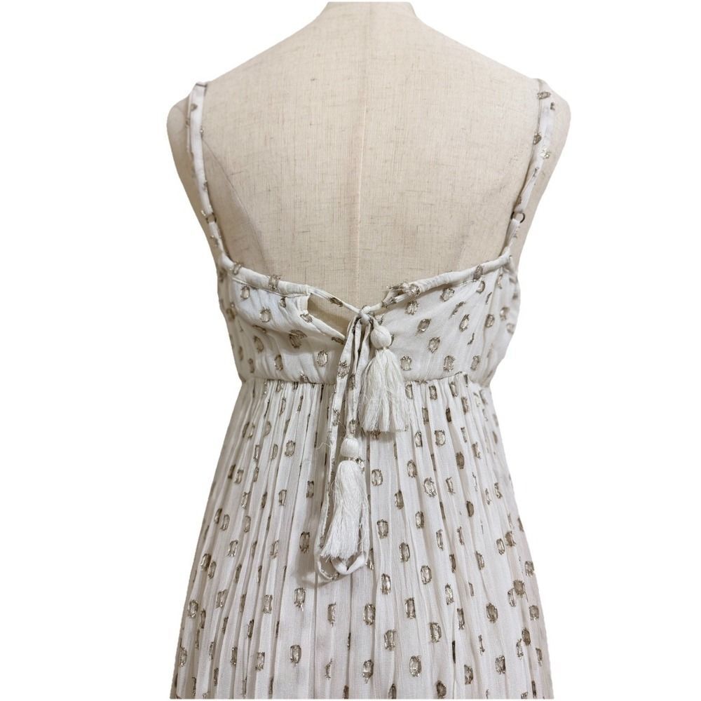 Lulu Saint Tropez Maxi Dress White Gold Metallic Fil Coupe Polka Dots Women's Xs — image 6 of 8